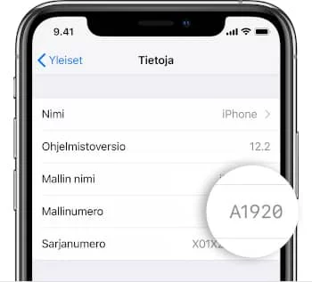 iPhone mallinumero asetuksista iPhone mallinumero asetuksista
