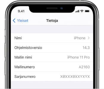 iPhone asetukset tietoja IMEI